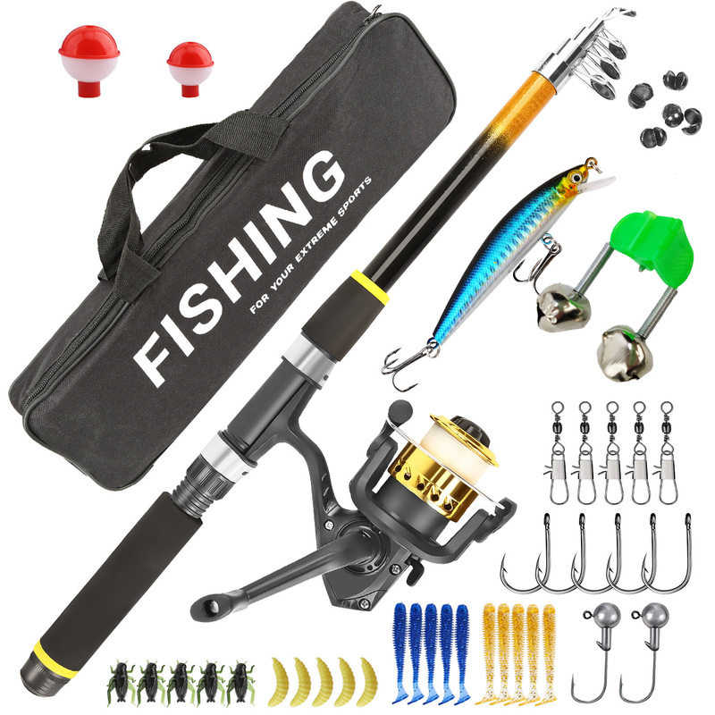 Freshwater Line - Telescopic Fishing Rod Set Fiberglass Spinning