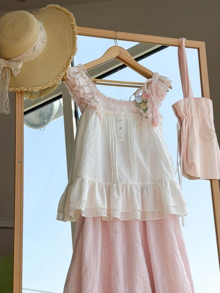 Sweet Kawaii Ruffle Trim Tulip - Fly Line ulasan dan harga