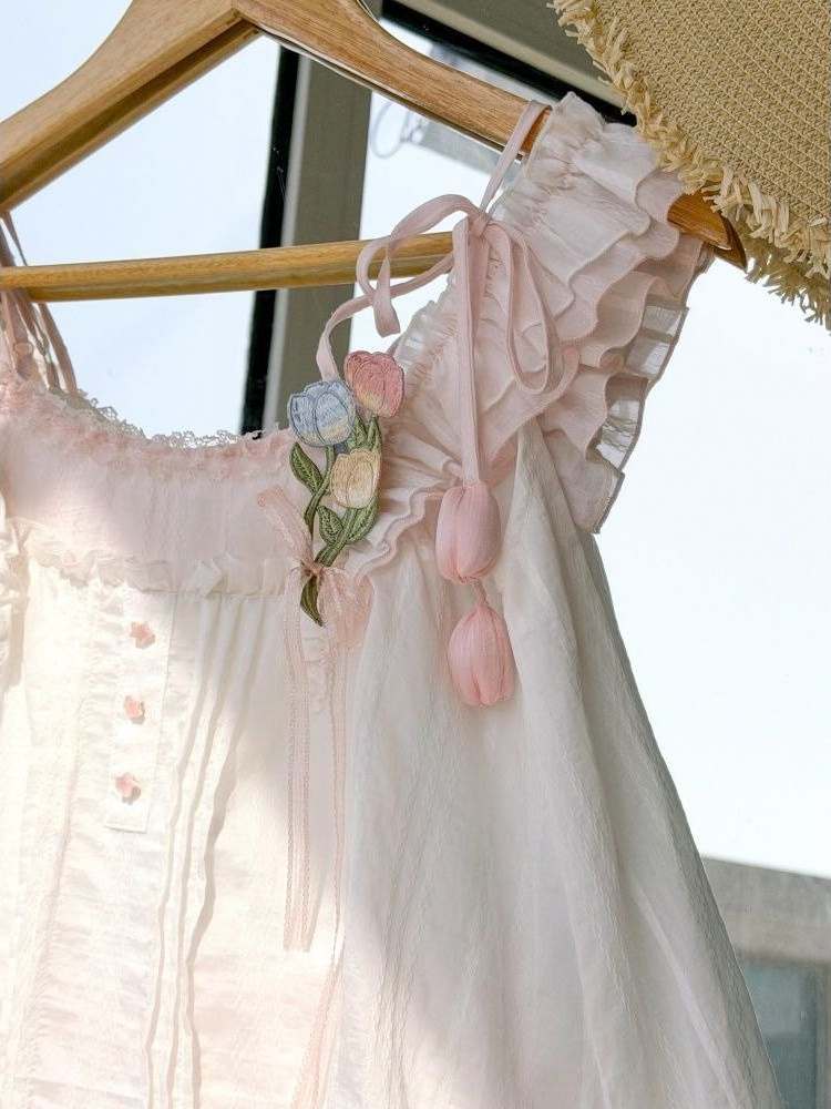 Sweet Kawaii Ruffle Trim Tulip - Fly Line ulasan dan harga