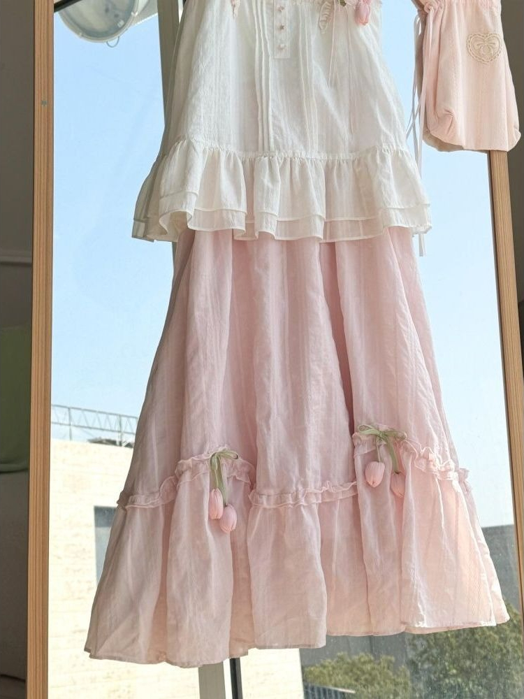 Sweet Kawaii Ruffle Trim Tulip - Fly Line ulasan dan harga